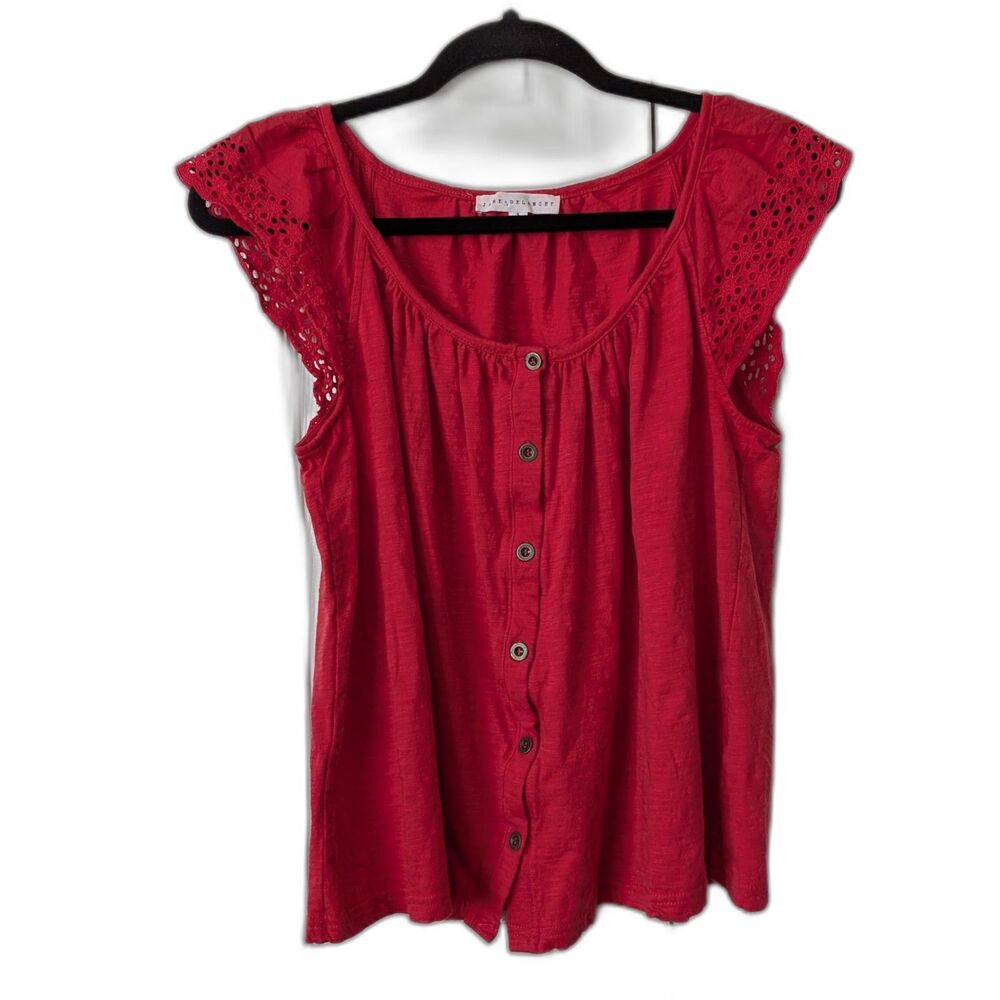 Jane + Delancey Soft Flutter Sleeve Eyelet Blouse Top S Summer Cotton Drapey
